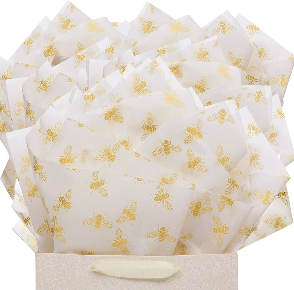 UNIQOOO 40 Sheets Large 26X20 Inch Metallic Gold Foil Honey Bee Gift Wrapping Tissue Paper Bulk, ... | Amazon (US)