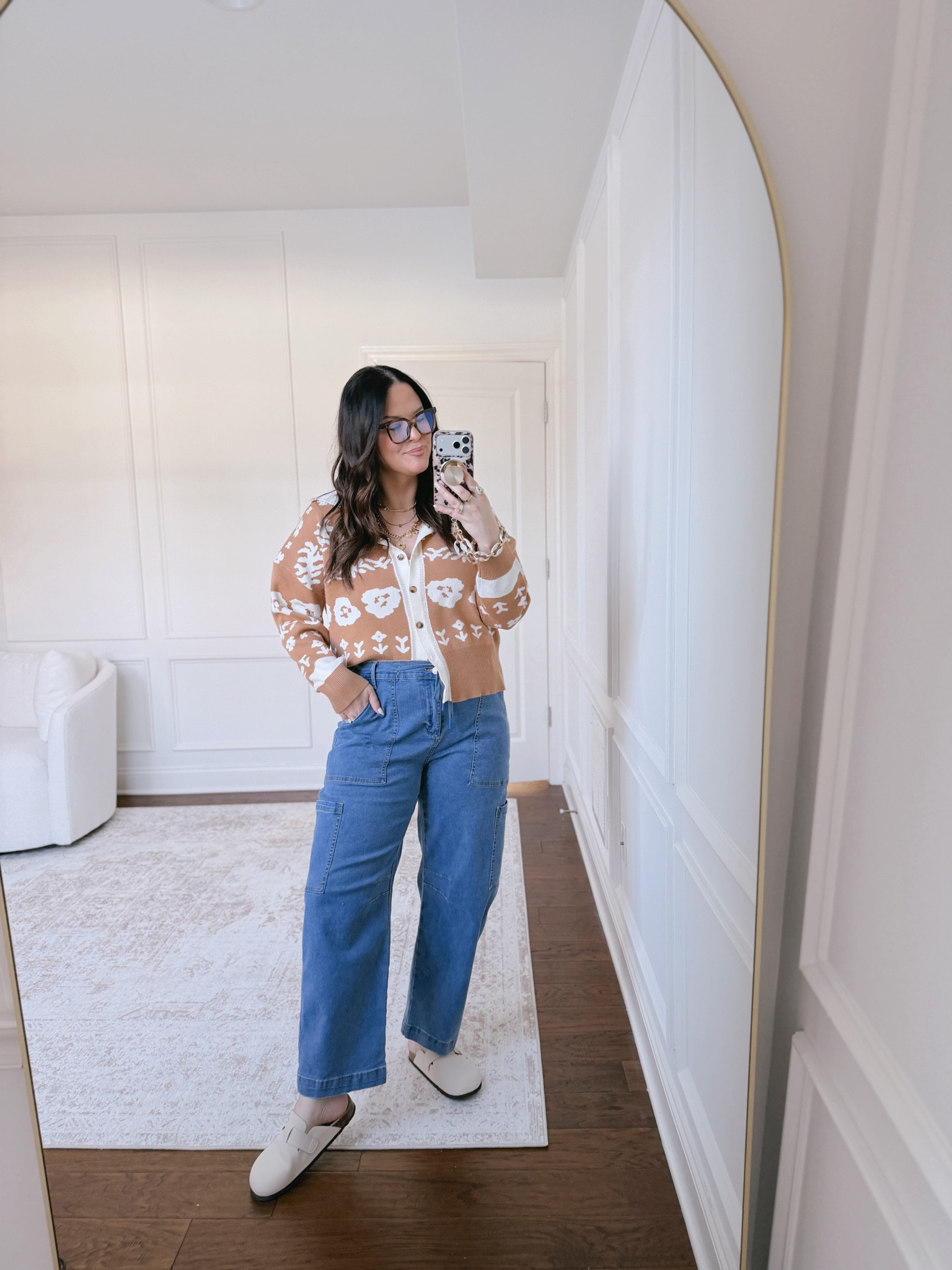 These barrel leg stretchy jeans are SO comfy.. love them paired with this fun cardigan.. wearing a large in both 

 #LTKootd #LTKmomlife #LTKFindsUnder50