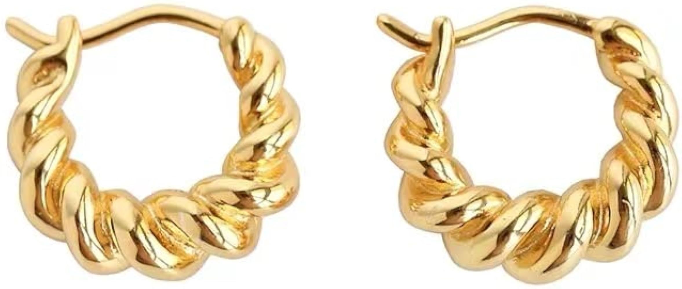 Gold Chunky Twisted Hoop Earrings 18K Gold Plated, for Women Hypoallergenic Open Hugging Hoop, Je... | Amazon (US)