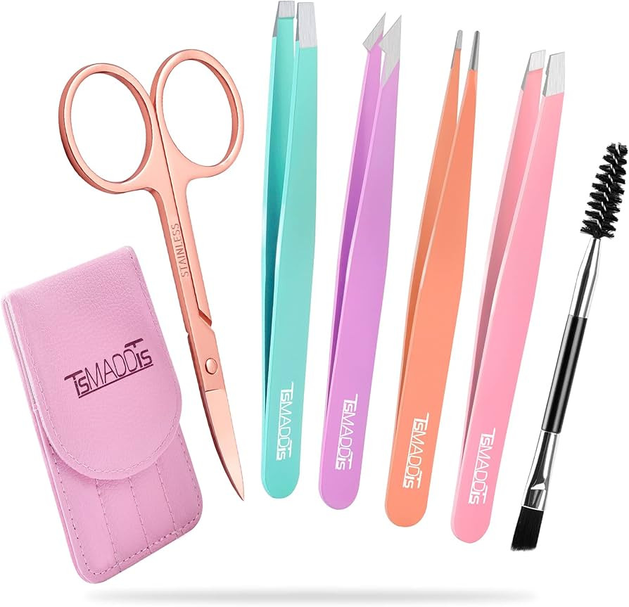TsMADDTs Eyebrow Tweezer Set, 6 Pcs Tweezers Set for Women, Precision Tweezer for Eyebrows with C... | Amazon (US)
