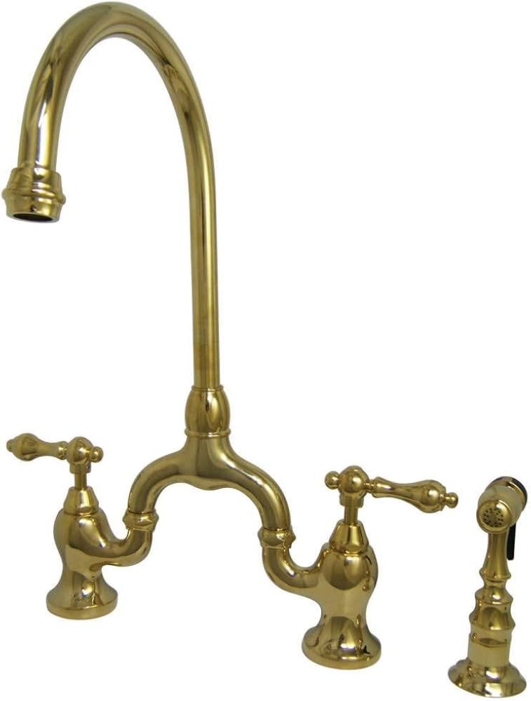 Kingston Brass KS7792ALBS English Country Bridge Kitchen Faucet, Polished Brass, 13.5 x 7.75 x 16... | Amazon (US)