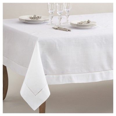70"x140" Hemstitch Border Design Tablecloth White - Saro Lifestyle | Target