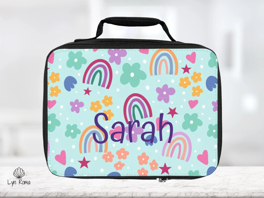 Rainbow Lunch Box With Hearts and Flowers. Personalized Lunch Box. 10 X 7.5 X 3. - Etsy | Etsy (US)