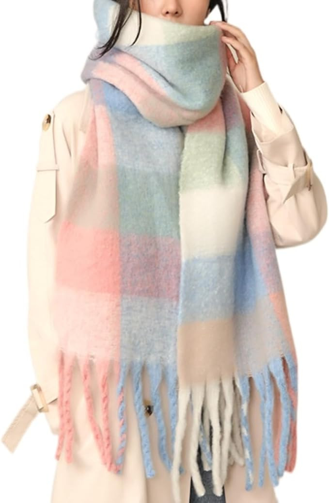 Chunky Winter Scarfs for Women Cold Weather Warm Knit Thick Plaid Scarf Long Large Oversized Chec... | Amazon (US)