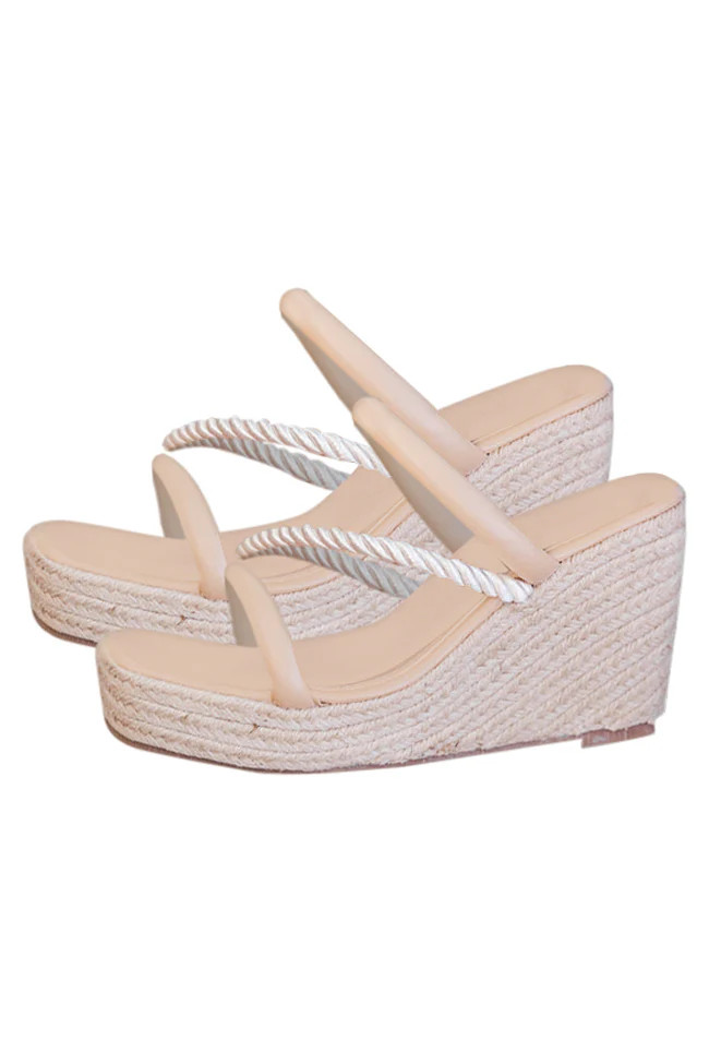Blaine Tan Rope Wedge | Pink Lily