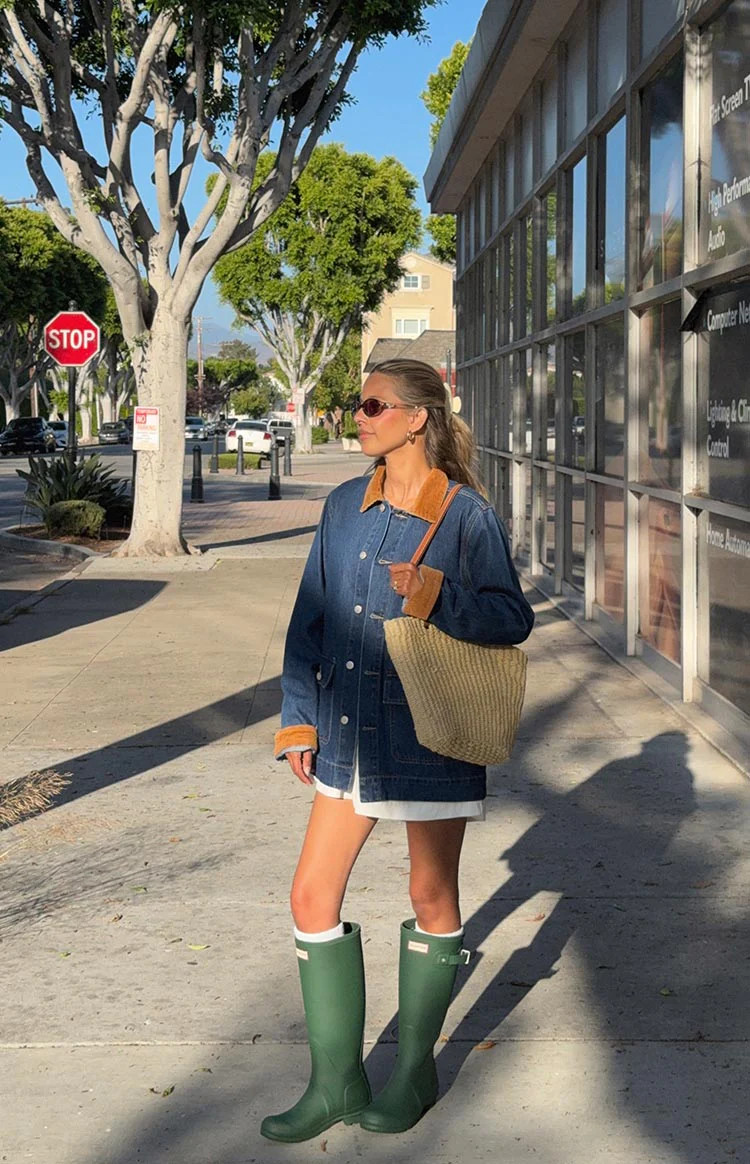 Hendrick Mid Wash Denim Cord Trim Oversized Jacket | Beginning Boutique (AU)