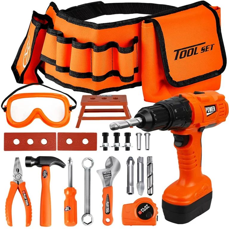 TOY Life Kids Tool Set with Kids Tool Belt & Electronic Toy Drill - Construction Tool Set for Kid... | Walmart (US)