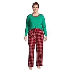 Women's Plus Size Pajama Set Knit Long Sleeve T-Shirt and Flannel Pants | Lands' End (US)