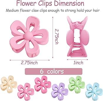 6PCS Flower Claw Clips, Flower Hair Clips for Women, Matte Hair Clips for Thick Thin Hair, Large ... | Amazon (US)
