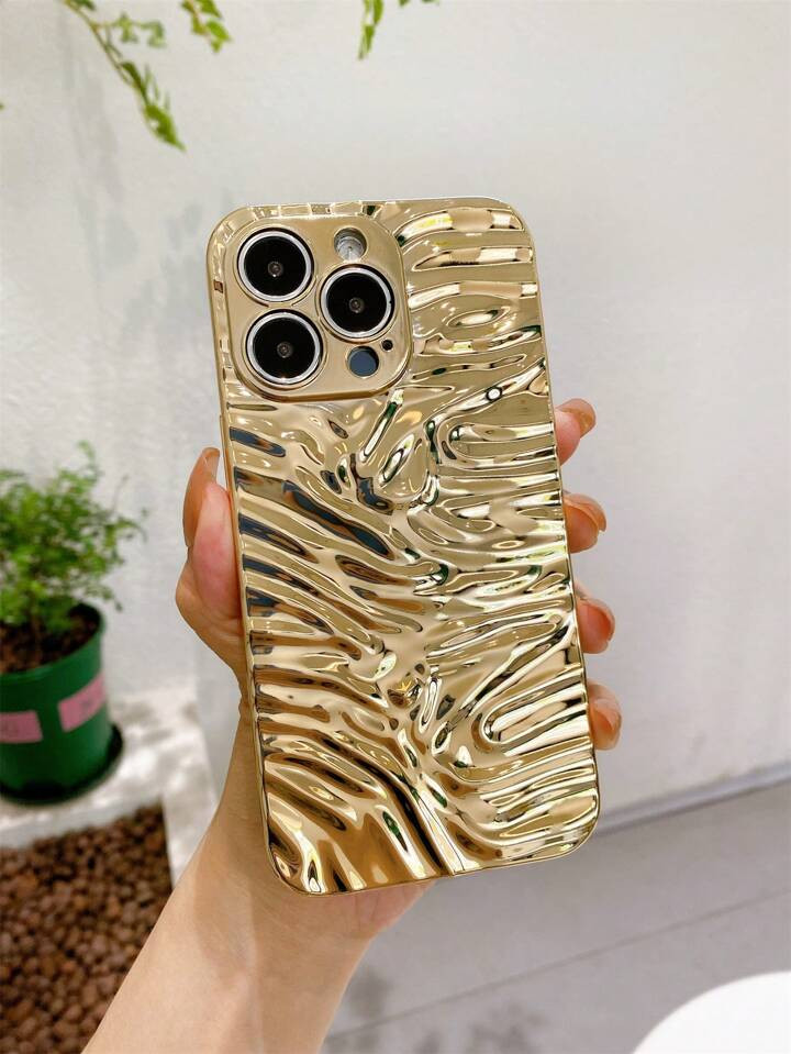 Electroplated Wavy Solid Color TPU Soft Phone Case, Shockproof, Sweatproof, Fingerprint-Resistant... | SHEIN