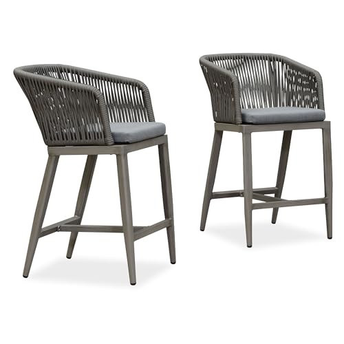 PURPLE LEAF Counter Height Bar Stool Set of 2 Woven Rattan Counter Stool Bar Chairs Outdoor Barstool for Patio Island Lawn Kitchen Grey | Amazon (US)