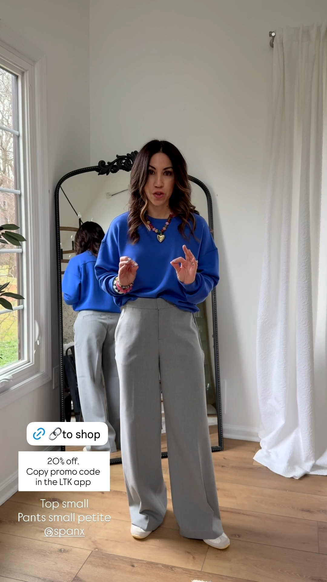 Copy the promo code for 20% off @Spanx. Wearing small petite wide leg pants. Small top. Trousers.

#LTKOver40 #LTKPetite #LTKSpringSale

#LTKPetite #LTKSpringSale #LTKOver40