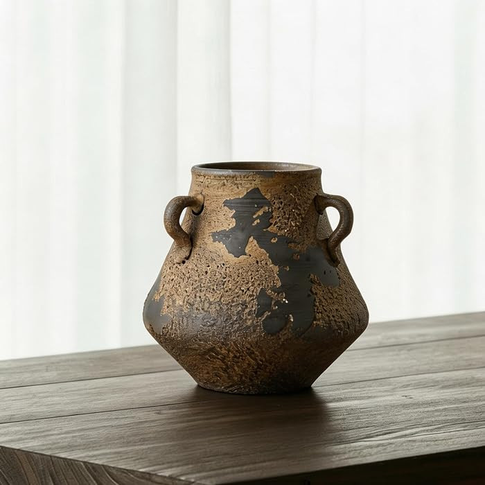 Rustic Ceramic Vase, Terracotta Flower Vase with Handles，Wabi Sabi Decorative Flower Vase for Living Room，Offices, Hotels, and More | Amazon (US)