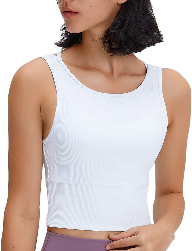 Workout Tank Tops for Women Cropped Ribbed Athletic Tank Gym Tops for Yoga Fitness Sports Running | Amazon (US)