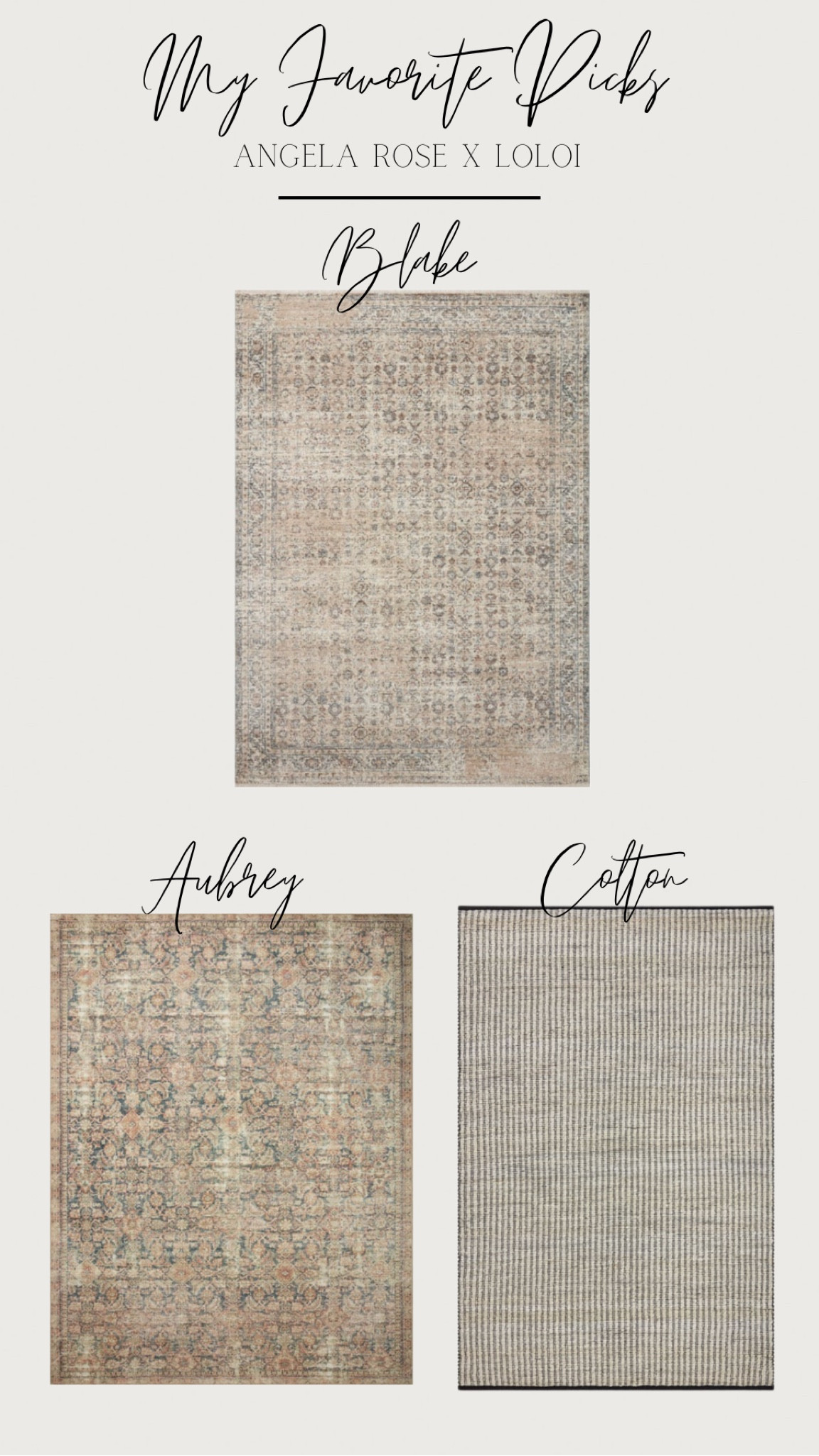 Angela Rose x Loloi!  My favorite from each collection.

Loloi rugs, patterned rugs, Rugs Direct 

#LTKhome