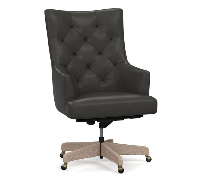 Radcliffe Tufted Leather Swivel Desk Chair | Pottery Barn (US)