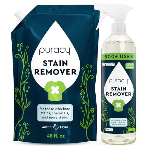 Puracy Stain Remover, Natural Based Travel and Laundry Stain Cleaner for Clothes, Baby Essentials, Kids Stains, Oil and Fabric Spot Cleaner, Unscented (Stain Remover Spray and Refill, 64 fl oz) | Amazon (US)
