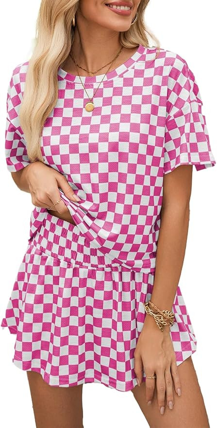 Womens Summer 2 Piece Outfits Casual Short Sleeve T Shirt and High Waist Skort Skirt Matching Lou... | Amazon (US)
