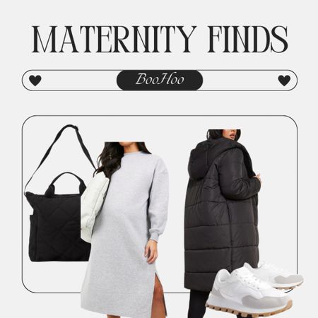 Grey maternity sweater with long l black maternity coat, white sneakers, quilted bag for a maternity winter outfit

#LTKbump