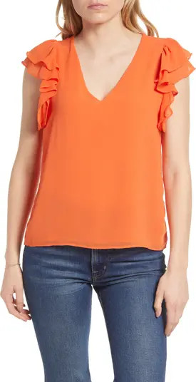 1.STATE Ruffle Short Sleeve V-Neck Top | Nordstrom | Nordstrom