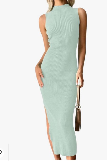 Sweater Dress Sleeveless Mock Neck Ribbed Side Slit Bodycon Tank Midi Dresses

#LTKfindsunder50 #LTKSeasonal