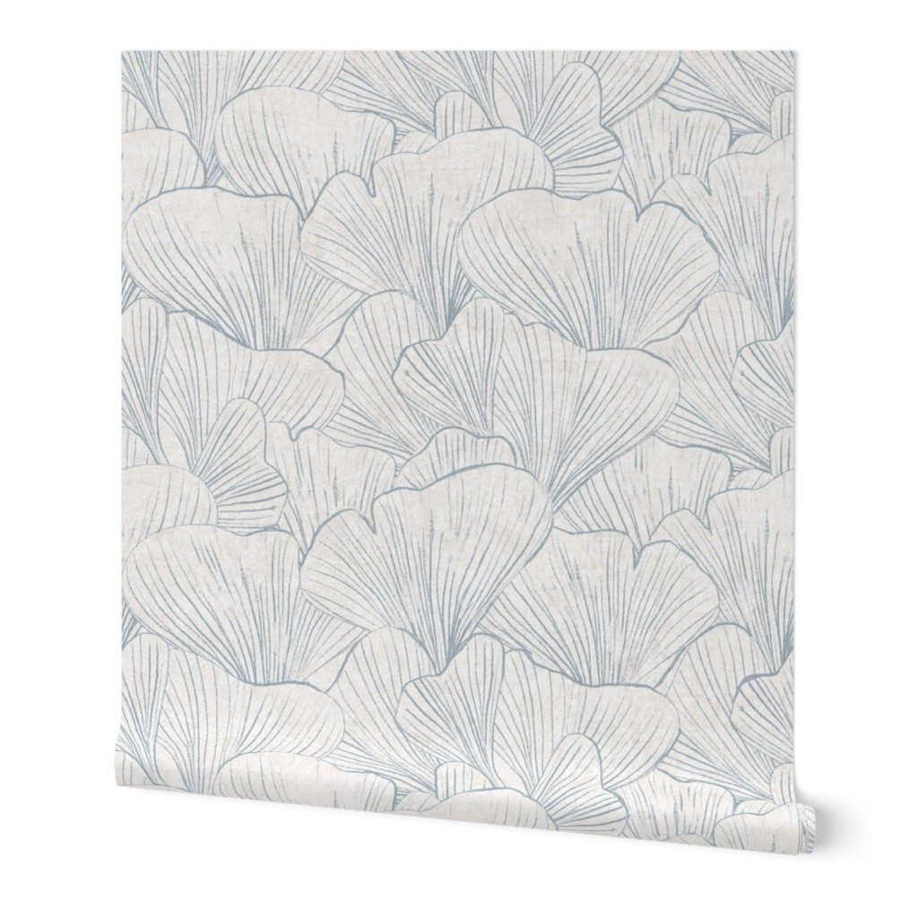 Gingko leaf minimalist japandi botanical sketch texture white & dusty blue Wallpaper | Spoonflowe... | Spoonflower