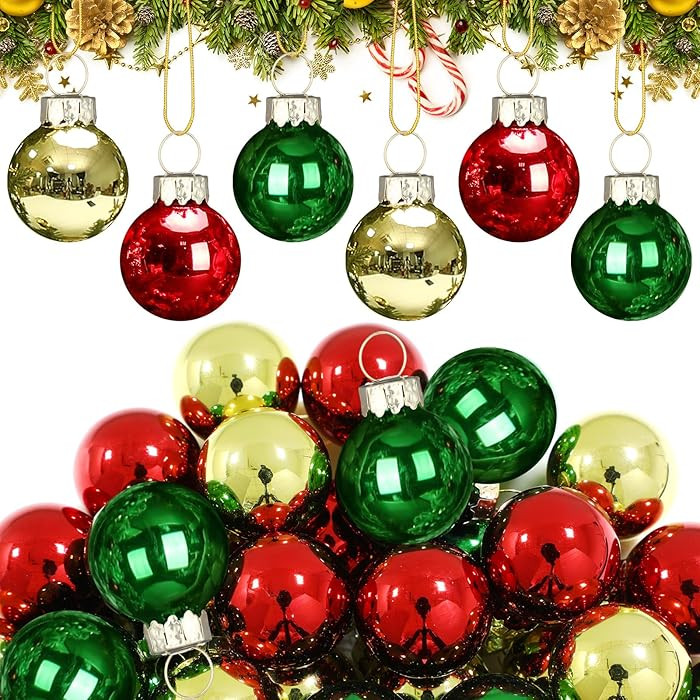 Tioncy 32 Pcs 1 Inch Mini Glass Christmas Ornaments Balls Shiny Christmas Balls Tiny Tree Hanging... | Amazon (US)