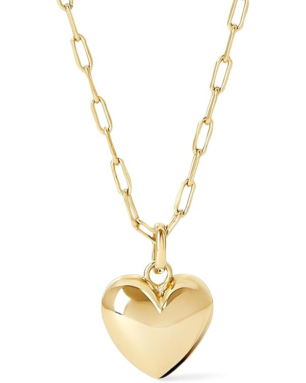 Ana Luisa Lev Puffed Heart Necklace for Women - Paperclip Chain w/ 14K Gold Plated & Silver Rhodi... | Amazon (US)