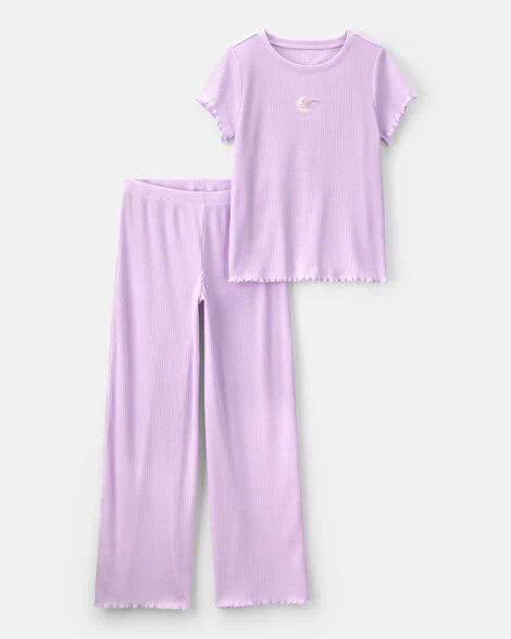 Girls Moon Rib Loose Fit 2-Piece Pajama Set - Purple | Carter's Inc