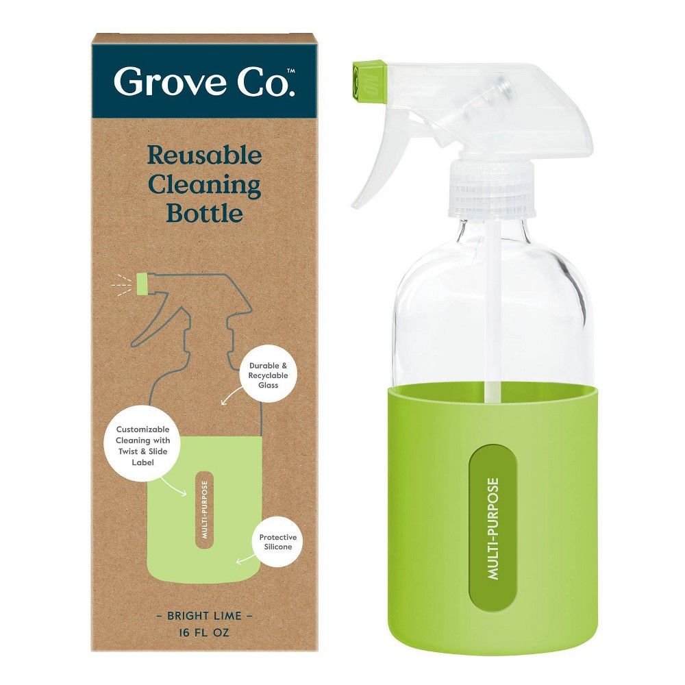Grove Co. Reusable Cleaning Glass Spray Bottle with Silicone Sleeve - Bright Lime | Target