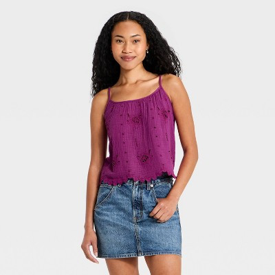 Women's Eyelet Tank Top - Universal Thread™ Purple XL | Target