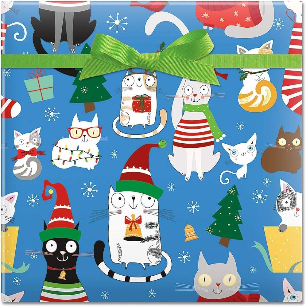 CURRENT Christmas Cats Jumbo Rolled Wrap (1 Giant Roll, 61 sq. ft.) Heavyweight, Tear-Resistant, Hol | Amazon (US)