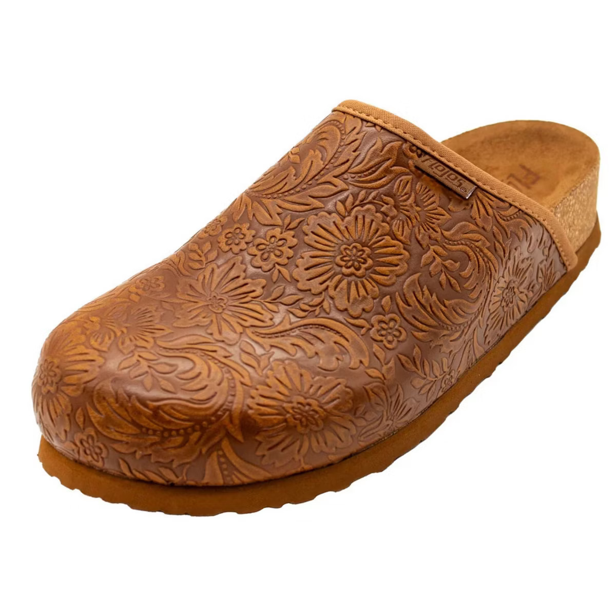 Flojos Womens Sofia Floral Tooled Slip On Mule Clog, Tan Artisan | Target