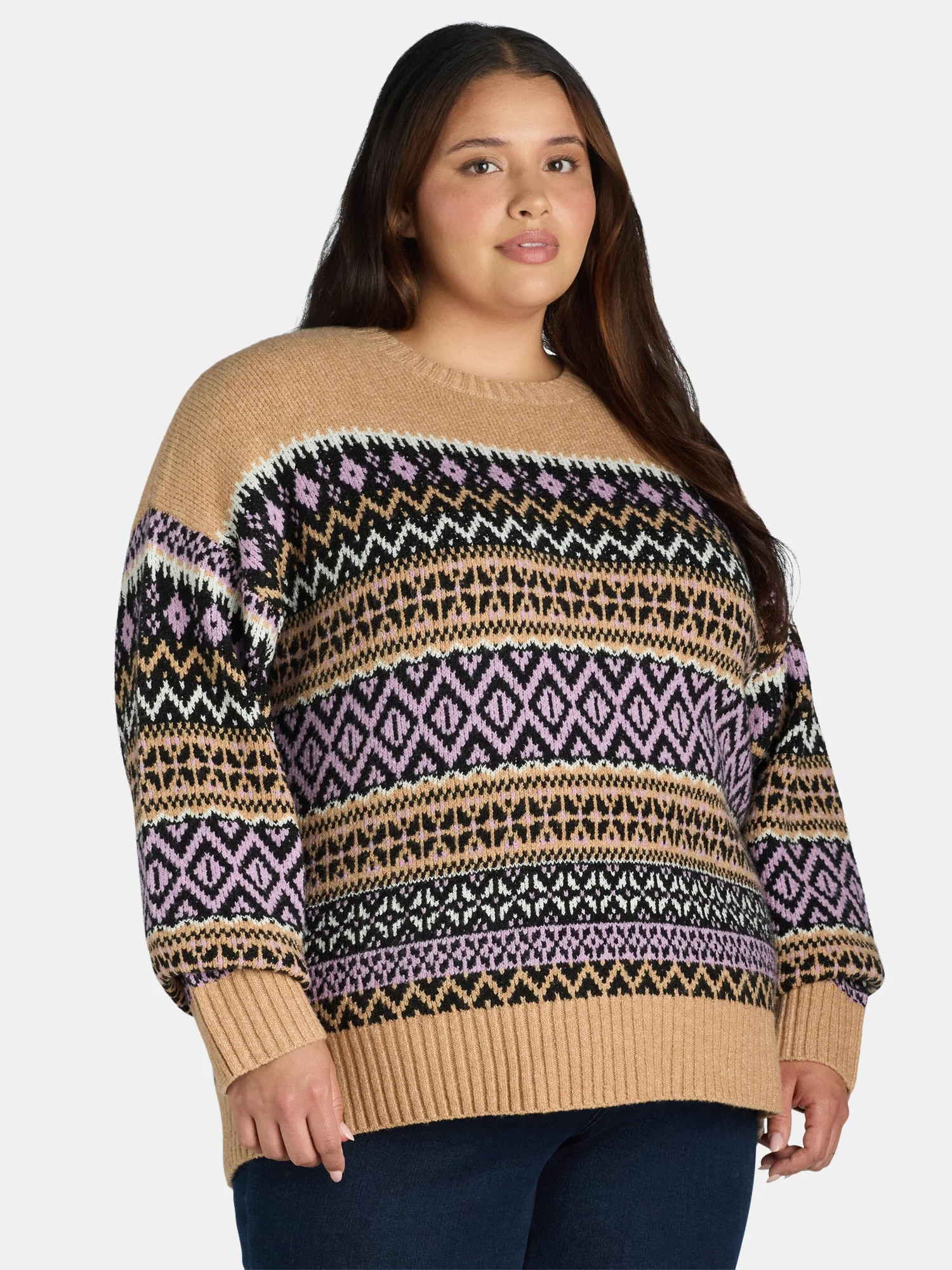 Time and Tru Women's and Women's Plus Fair Isle Pullover Sweater, Midweight, Sizes XS-4X | Walmart (US)