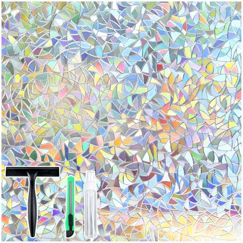 rabbitgoo Window Privacy Film Stained Glass Rainbow 3D Prism Decorative Iridescent Window Sticker Static Cling Suncatcher UV Protection for Home Heat Control, 17.5" x 78.7" | Amazon (US)