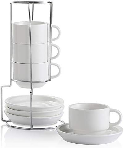 Amazon.com: SWEEJAR Porcelain Espresso Cups with Saucers, 4 Ounce Stackable Cappuccino Cups with ... | Amazon (US)