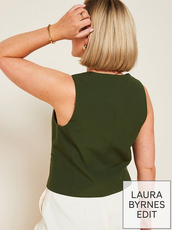 X Laura Byrnes Button Through Waistcoat - Khaki | Very (UK)