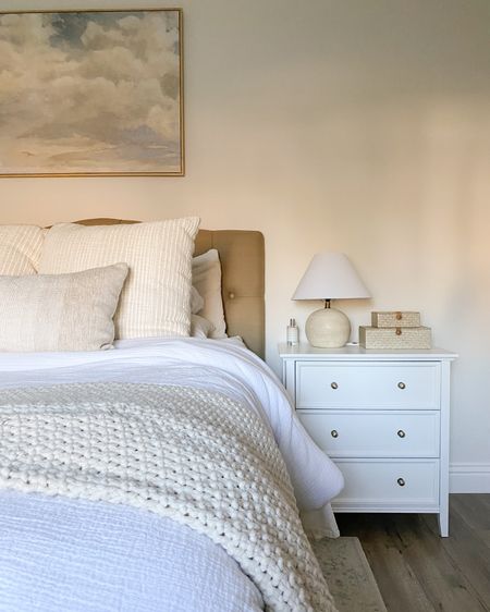 Modern coastal vibes for our guest room. Everything is super affordable from Amazon and Target. Love this white wood nightstand with drawers and brass knobs  

#LTKfindsunder50 #LTKfindsunder100 #LTKhome