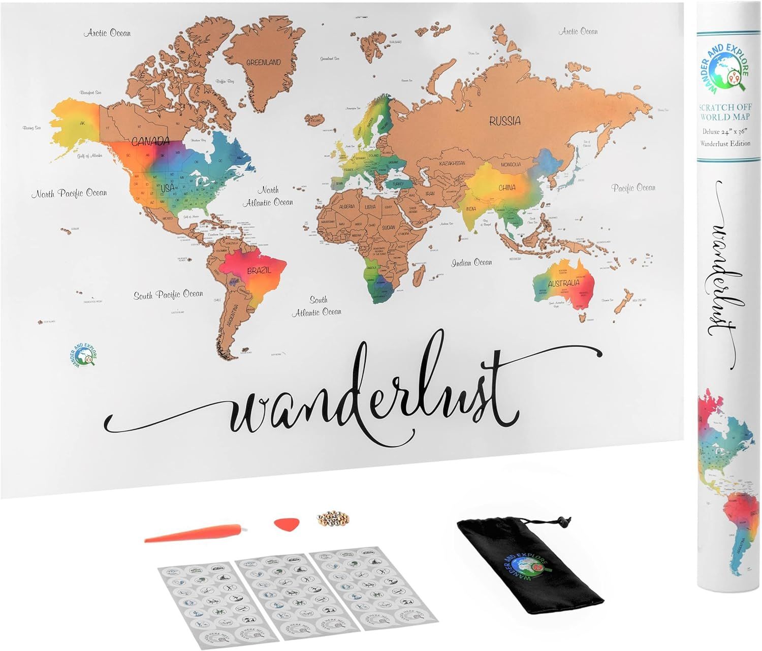 Scratch Off Map of The World | Deluxe Watercolor Wanderlust Edition | XL Size 36"x 24" | Easy to ... | Amazon (US)