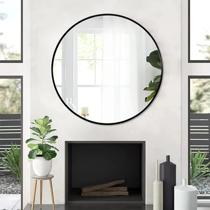39” Round Mirror, Black Large Circle Metal Frame Wall Mirror for Entryway, Living Room | Amazon (US)