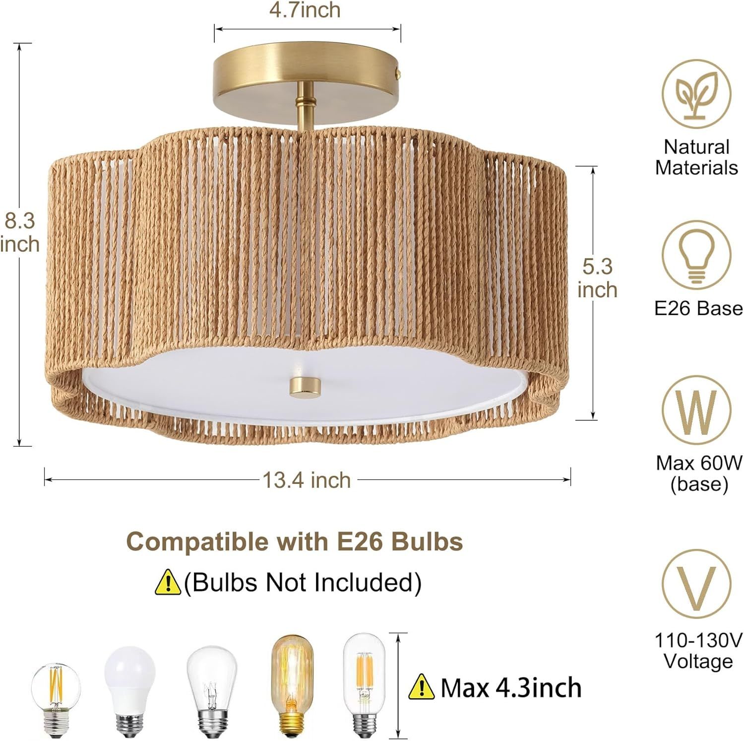 Rattan Ceiling Light Fixtures Flush Mount,3-Light Boho Light Fixtures Ceiling Mount for Bedroom,C... | Amazon (US)