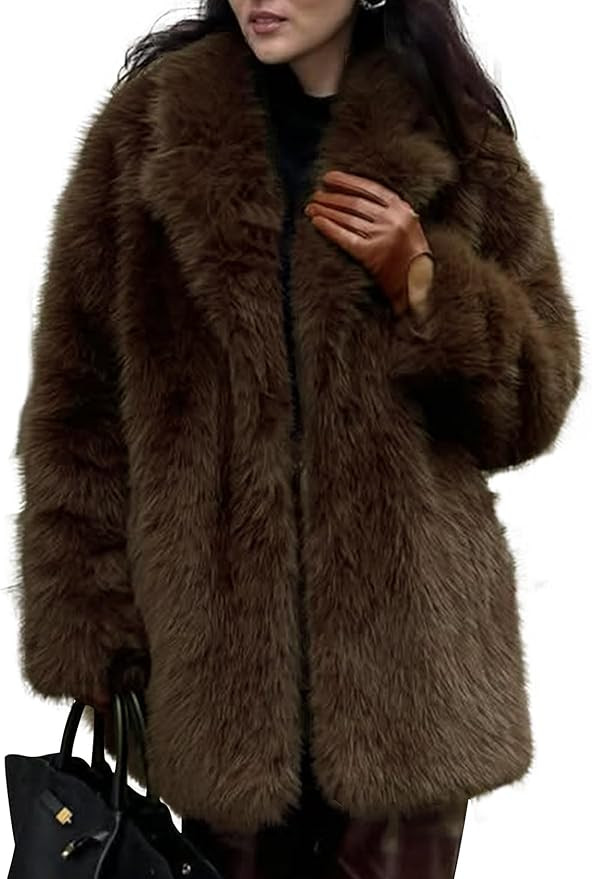 COZYPOIN Womens Faux Fur Coats Warm Mid Long Furry Jackets Long Sleeve Lapel Winter Fluffy Outerw... | Amazon (US)