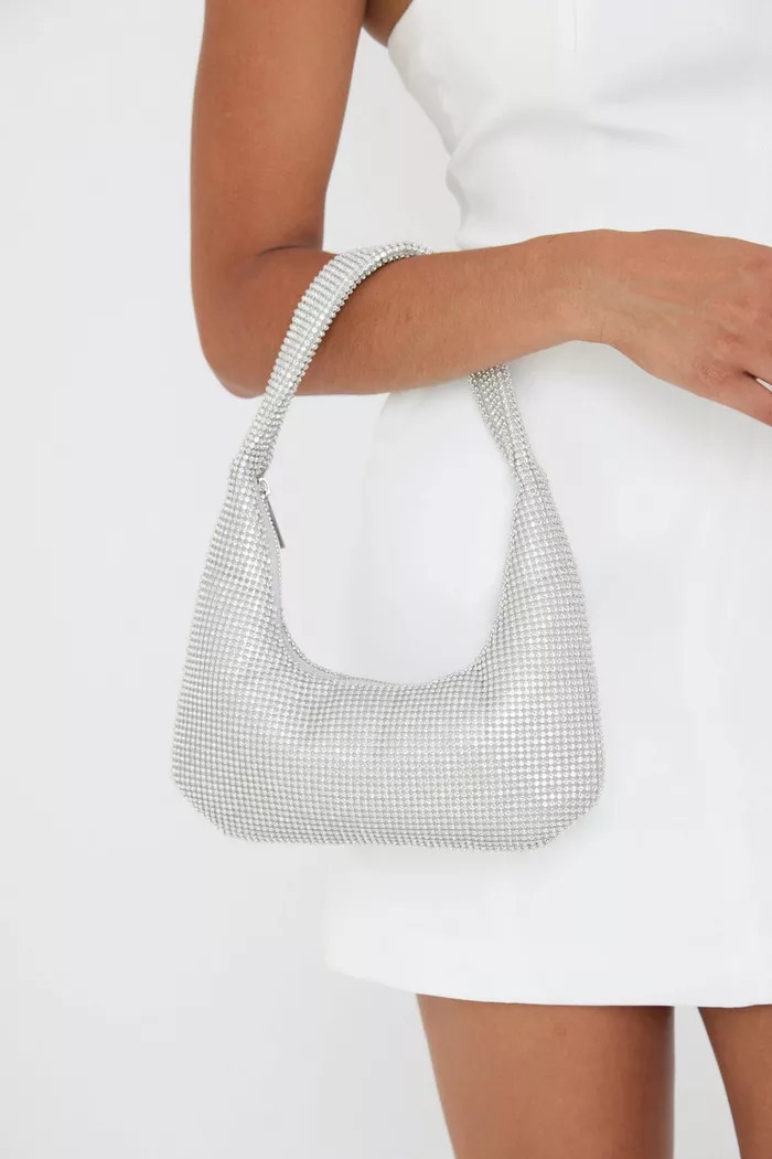 Mini Diamante Bag in Silver | Boohoo.com (UK & IE)