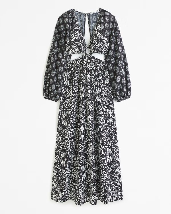 Long-Sleeve Plunge Cutout Maxi Dress | Abercrombie & Fitch (US)