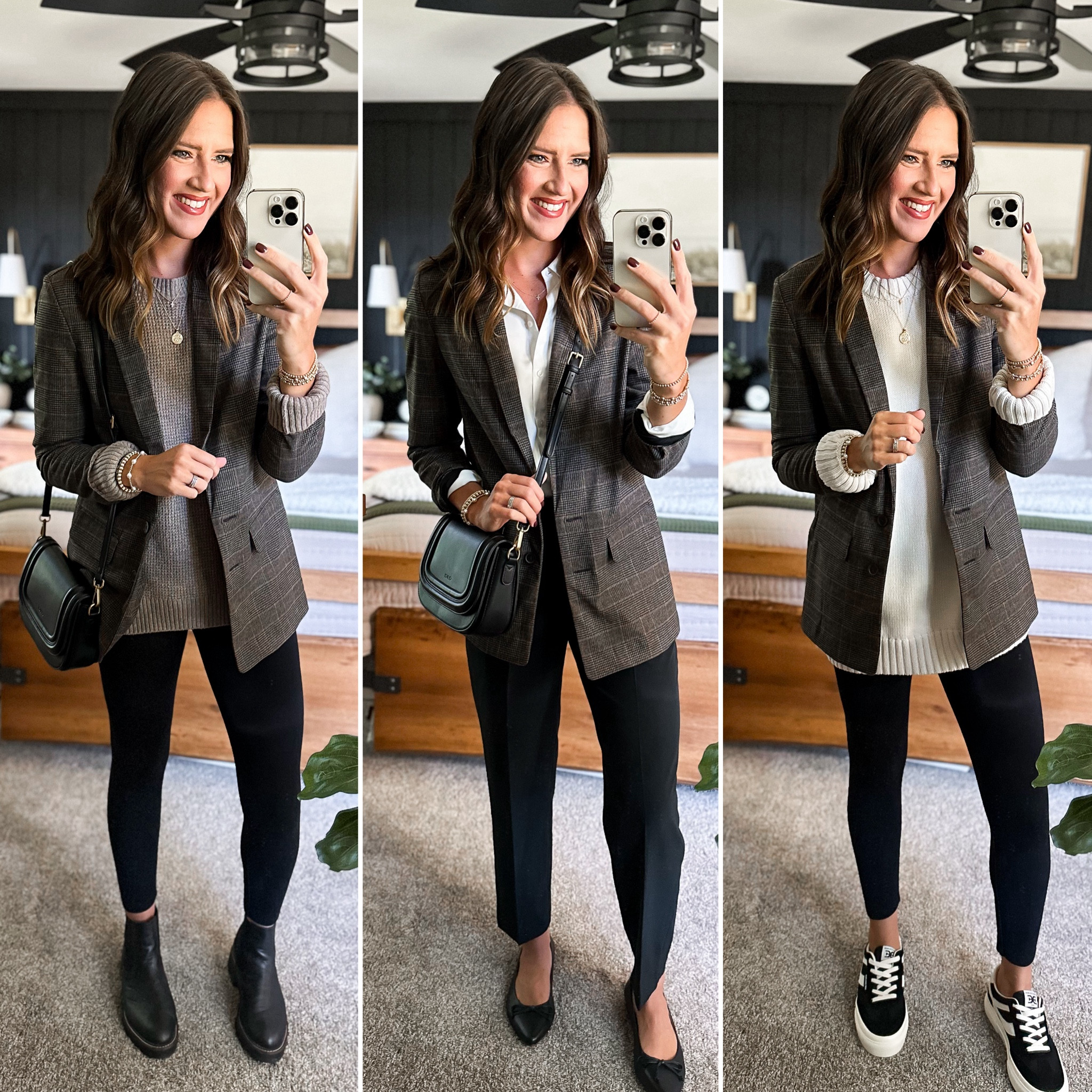 Fall Capsule Wardrobe - Plaid Blazer 

Blazer (small tall) 
Taupe sweater (medium) 
Leggings (mine are from last year but linking same brand and style. I wear a small) 
Ivory silk blouse (small) 
Black dress pants (size 2) 
Ivory tunic sweater (small tall) 


#LTKStyleTip #LTKFindsUnder50 #LTKFindsUnder100