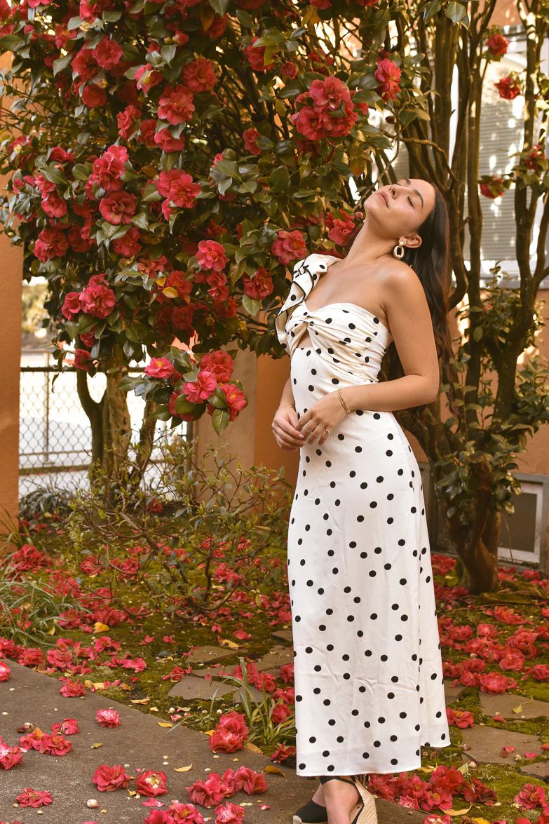 Milania One Shoulder Polka Dot Midi Dress | Vacation Dress | Holiday Dress #LTKover40 #LTKGiftGuide  | Confête