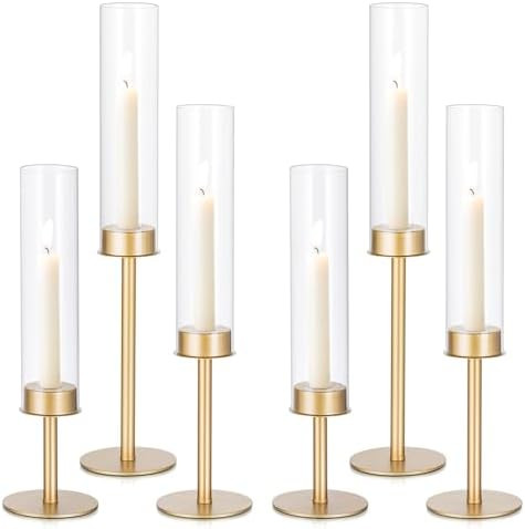 Hurricane Candle Holders Set of 6 Metal Candlestick Holder for Glass Taper Tall Candle Holders wi... | Amazon (US)