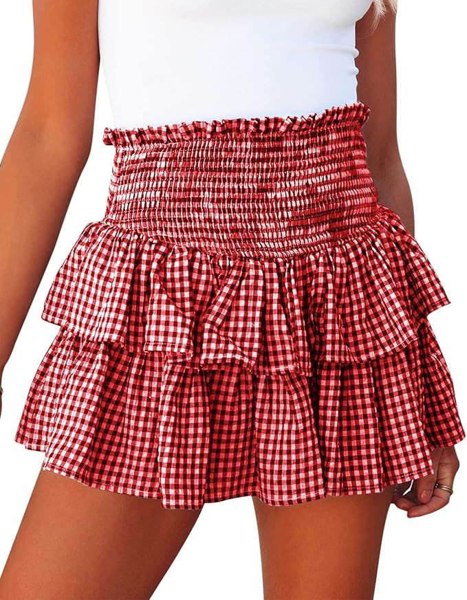 Meikulo Women Smocked Ruffle Mini Skirts Summer High Waisted Tiered Short Skirt with Shorts Under... | Amazon (US)