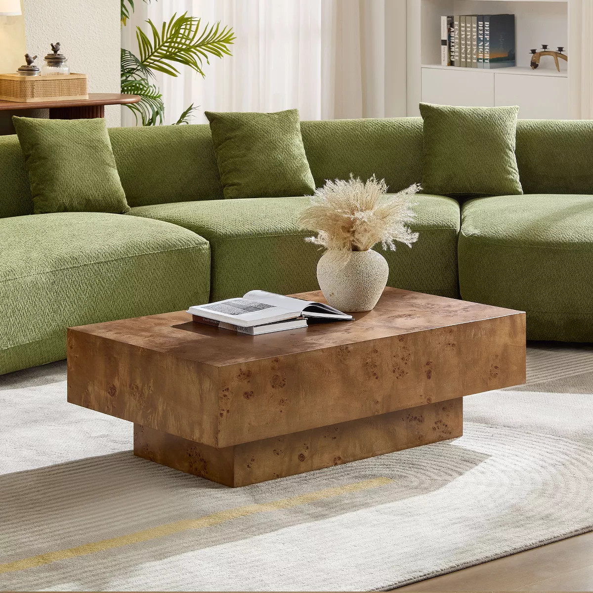 ModernLuxe 43" Burl Wood Veneer Coffee Table, Rectangle Mid-Century Modern Coffee Table, Wood Gra... | Target
