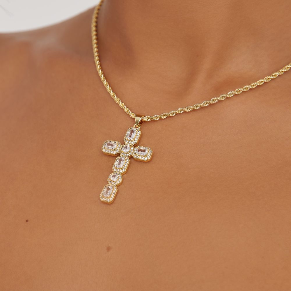 Diamante Detail Cross Necklace In Gold | EGO Shoes (US & Canada)